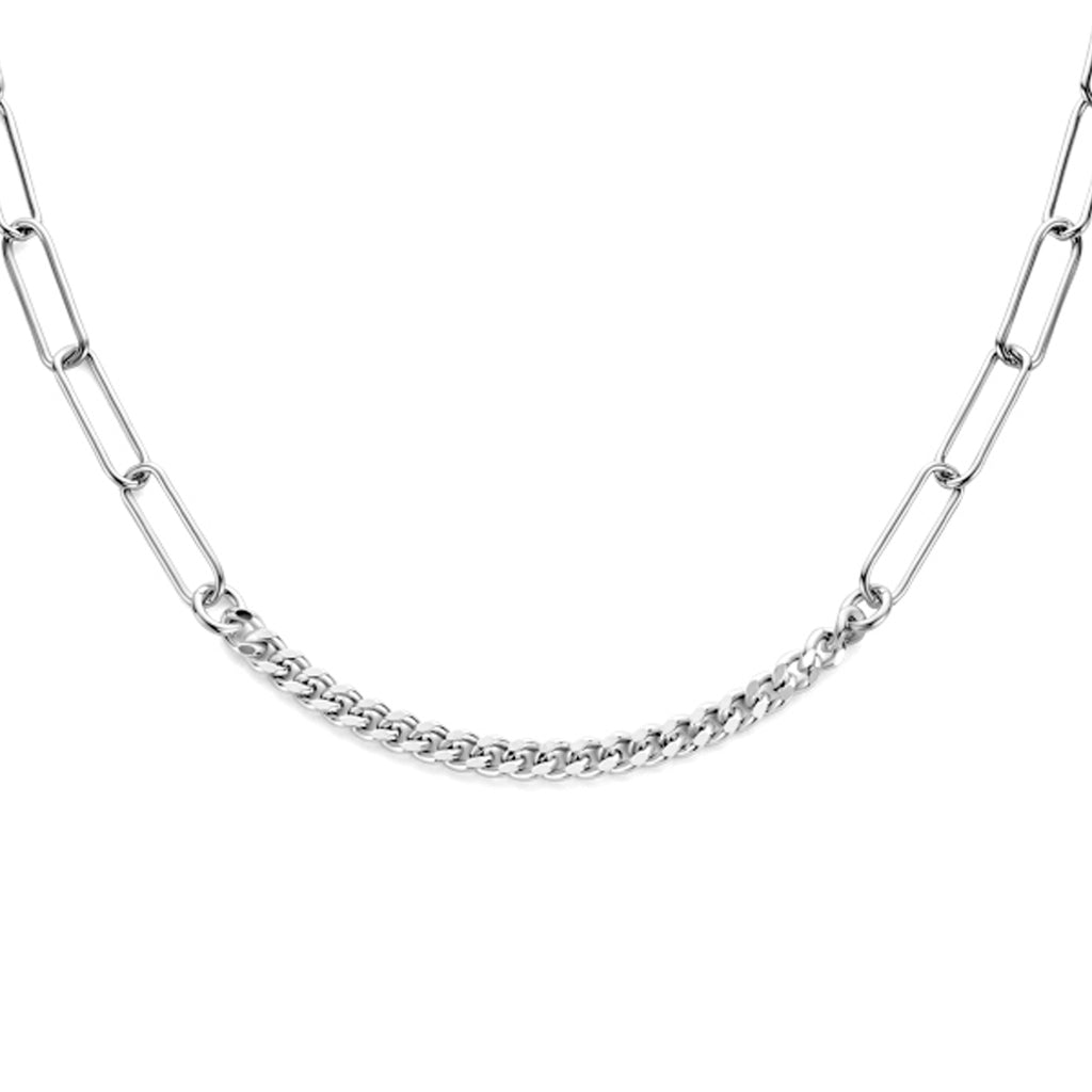 Collier gourmette 4-zijdes geslepen en paperclip 3,5 mm 42 + 3 cm zilver gerhodineerd