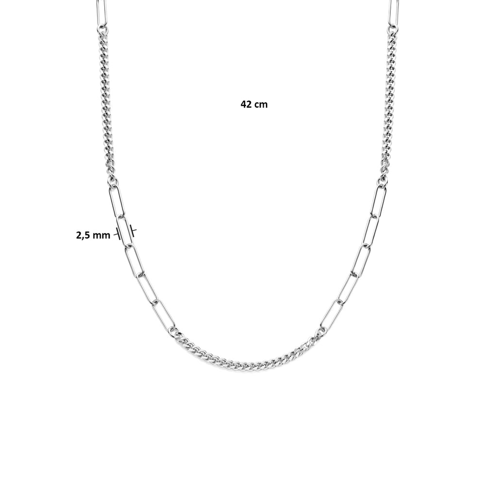 Collier gourmette 4-zijdes geslepen en paperclip 3,5 mm 42 + 3 cm zilver gerhodineerd