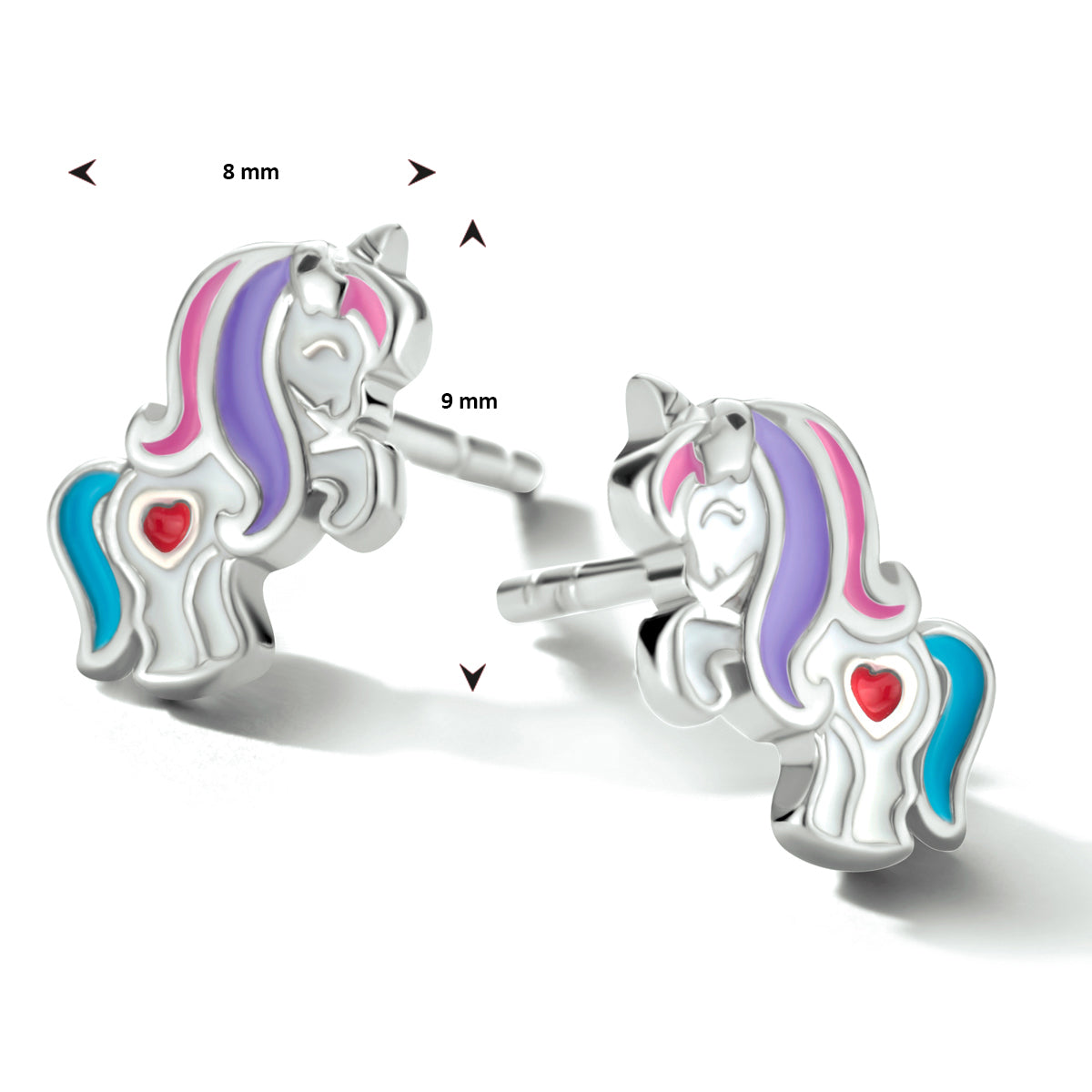 Oorknoppen eenhoorn zilver gerhodineerd