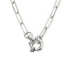 Collier paperclip platte buis 3,8 mm 42 cm met groot springslot zilver gerhodineerd