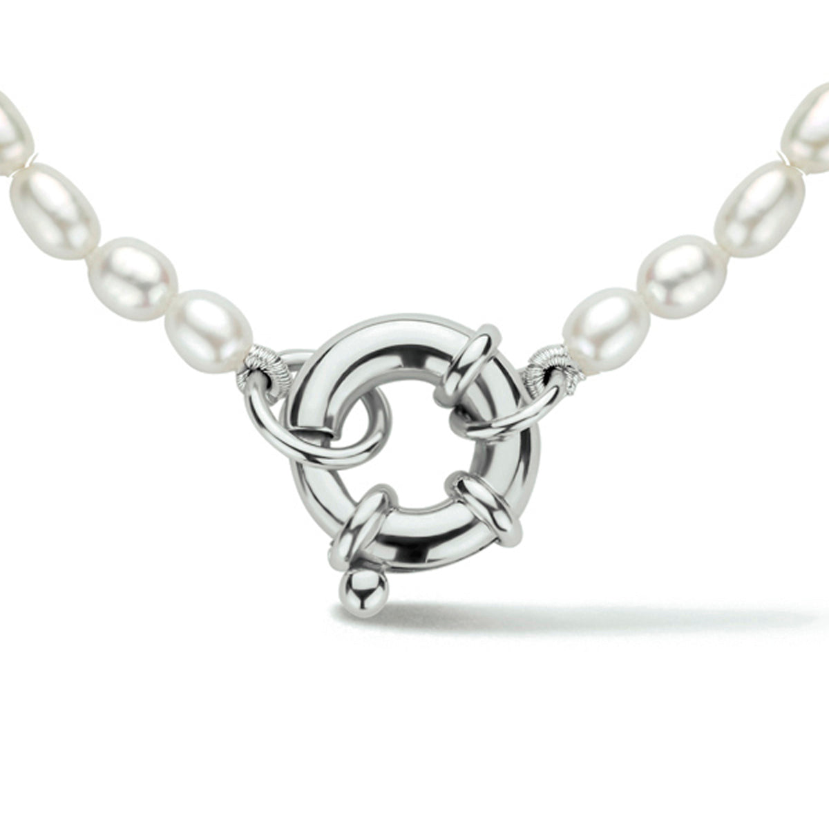 Collier parel 3,8 mm 41 cm met groot springslot zilver gerhodineerd