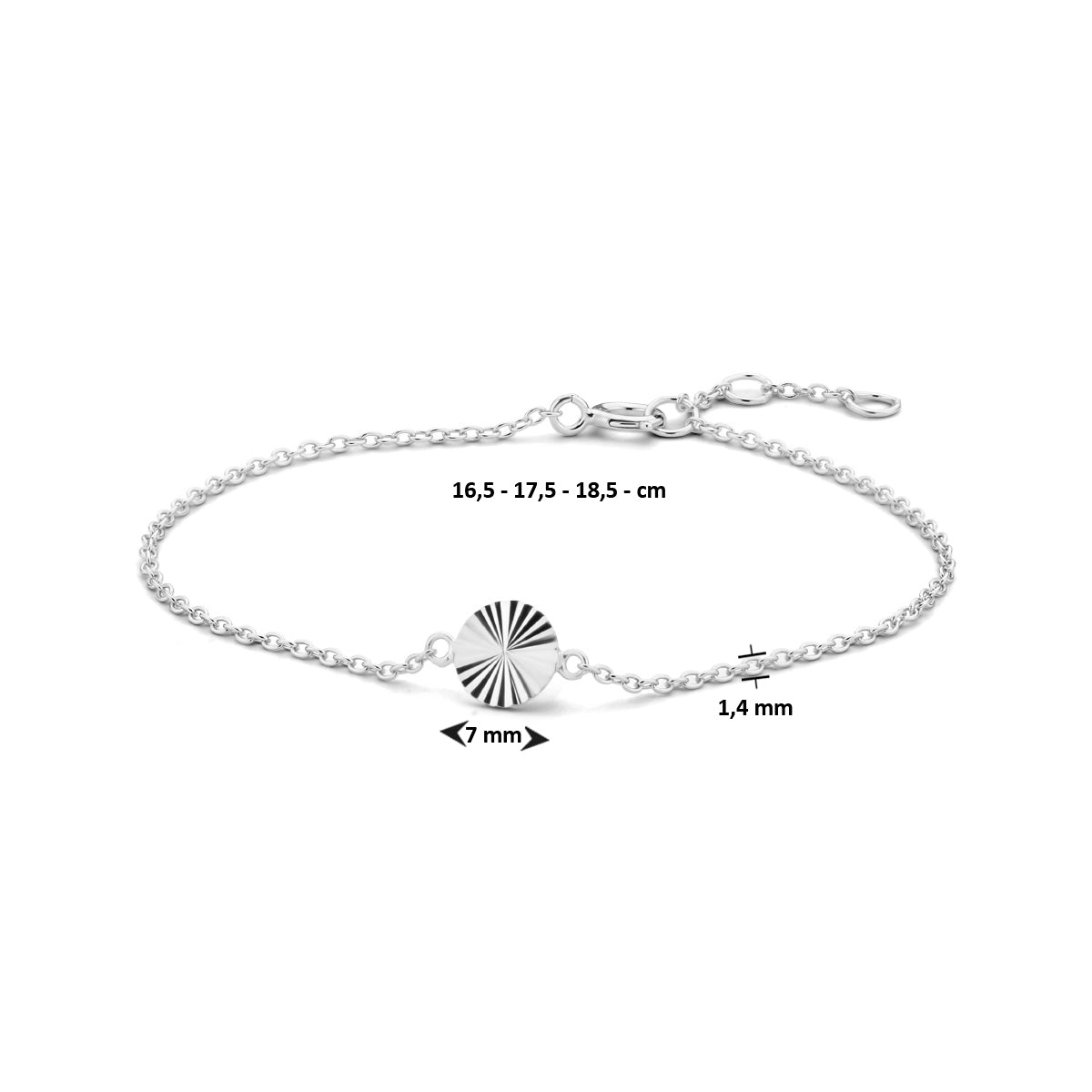 Armband rondje gediamanteerd 16,5 - 17,5 - 18,5 cm zilver gerhodineerd