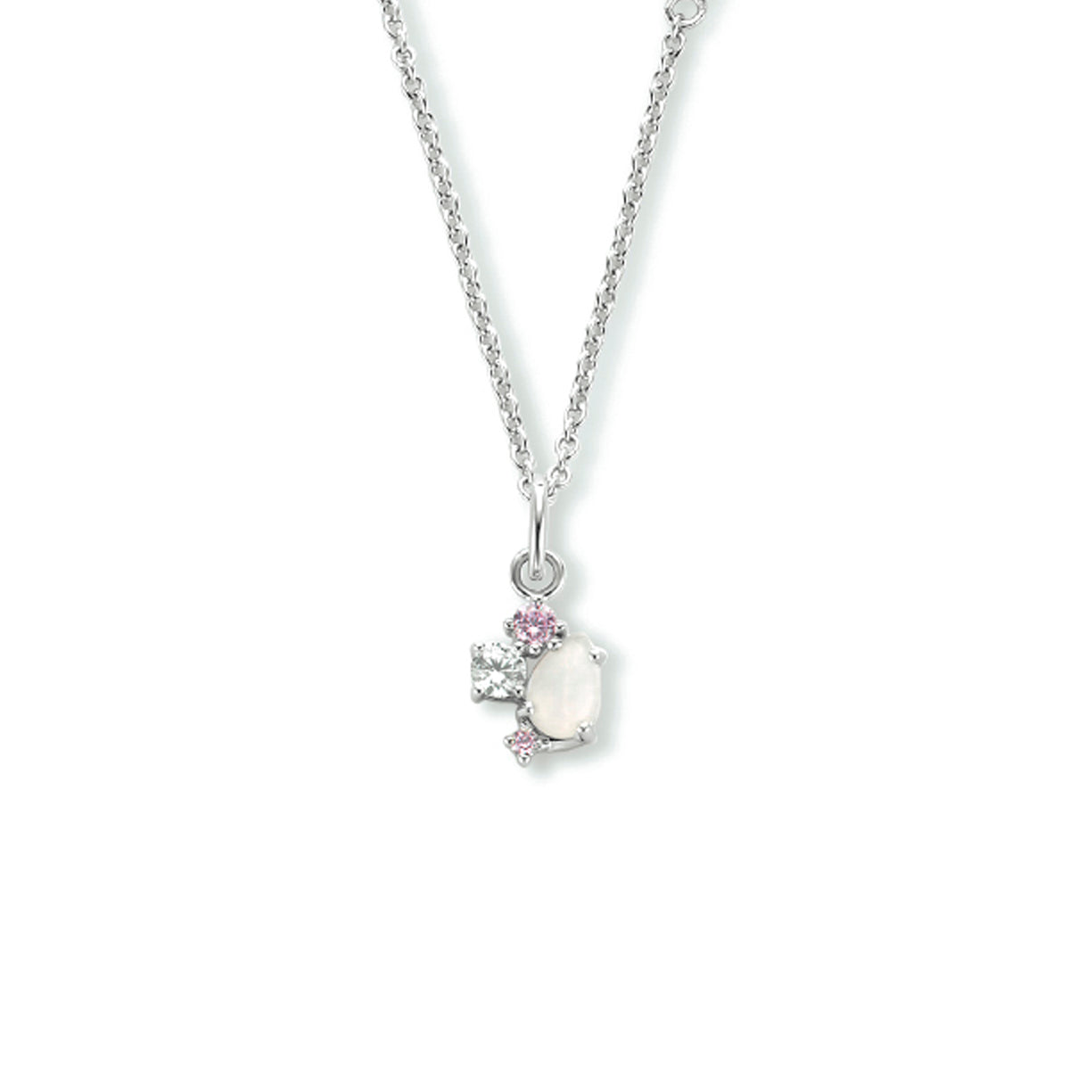 Collier rozenkwarts en zirkonia 40 + 4 cm zilver gerhodineerd