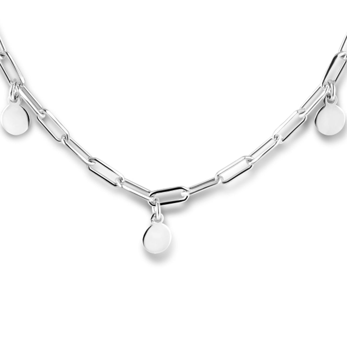 Collier paperclip platte buis en rondjes 2,8 mm 41 + 3 cm zilver gerhodineerd