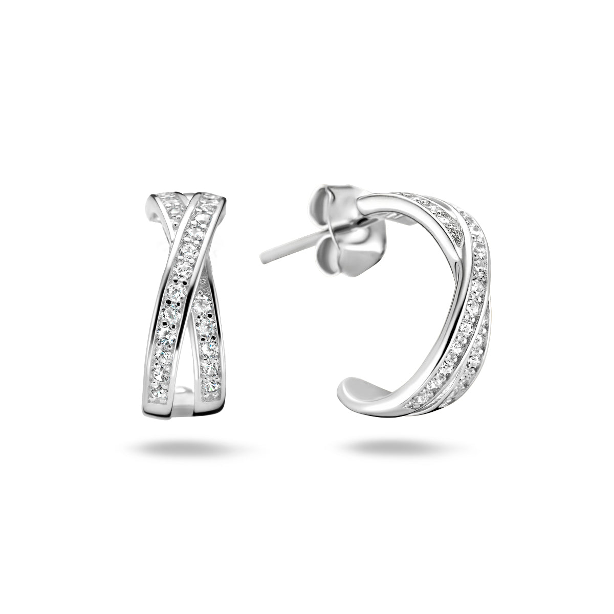 Stekeroorringen zirkonia zilver gerhodineerd