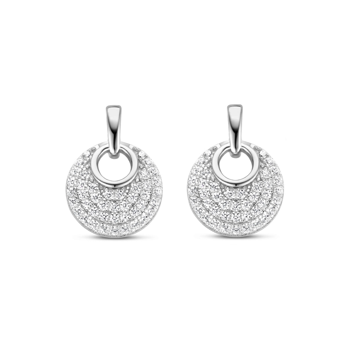 Oorknoppen rondje zirkonia zilver gerhodineerd