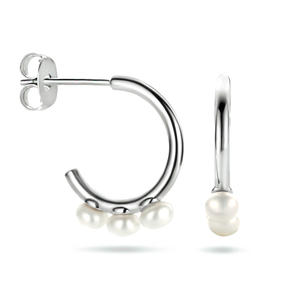 Stekeroorringen parel zilver gerhodineerd