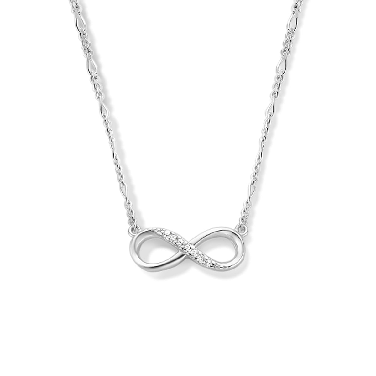 Collier infinity zirkonia 41 + 4 cm zilver gerhodineerd