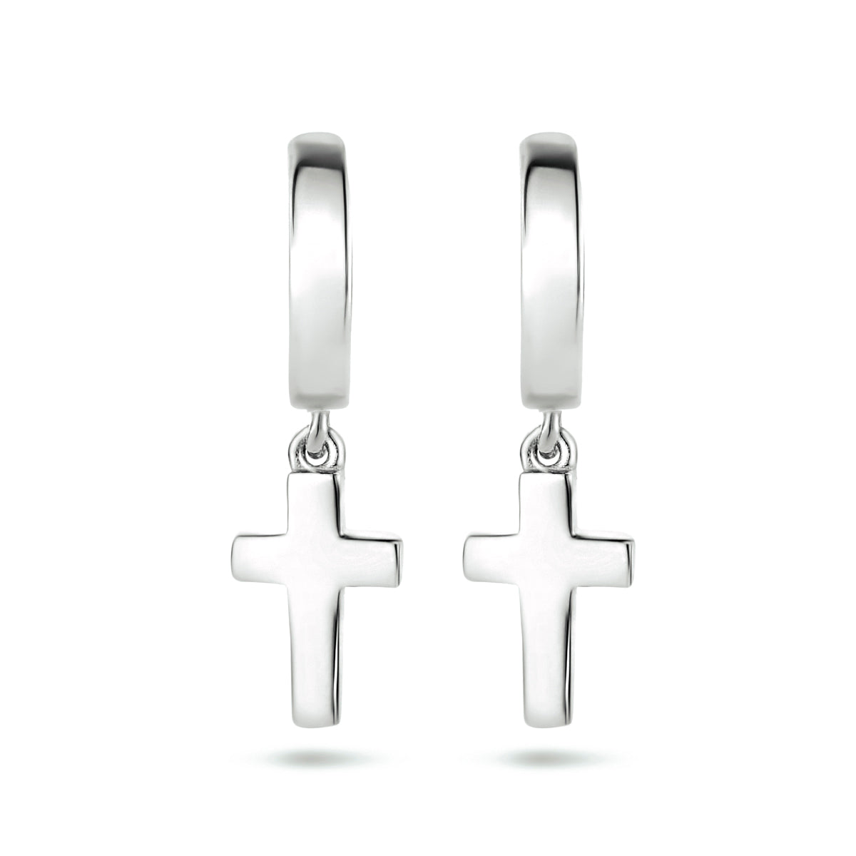 Klapoorringen kruis zilver gerhodineerd