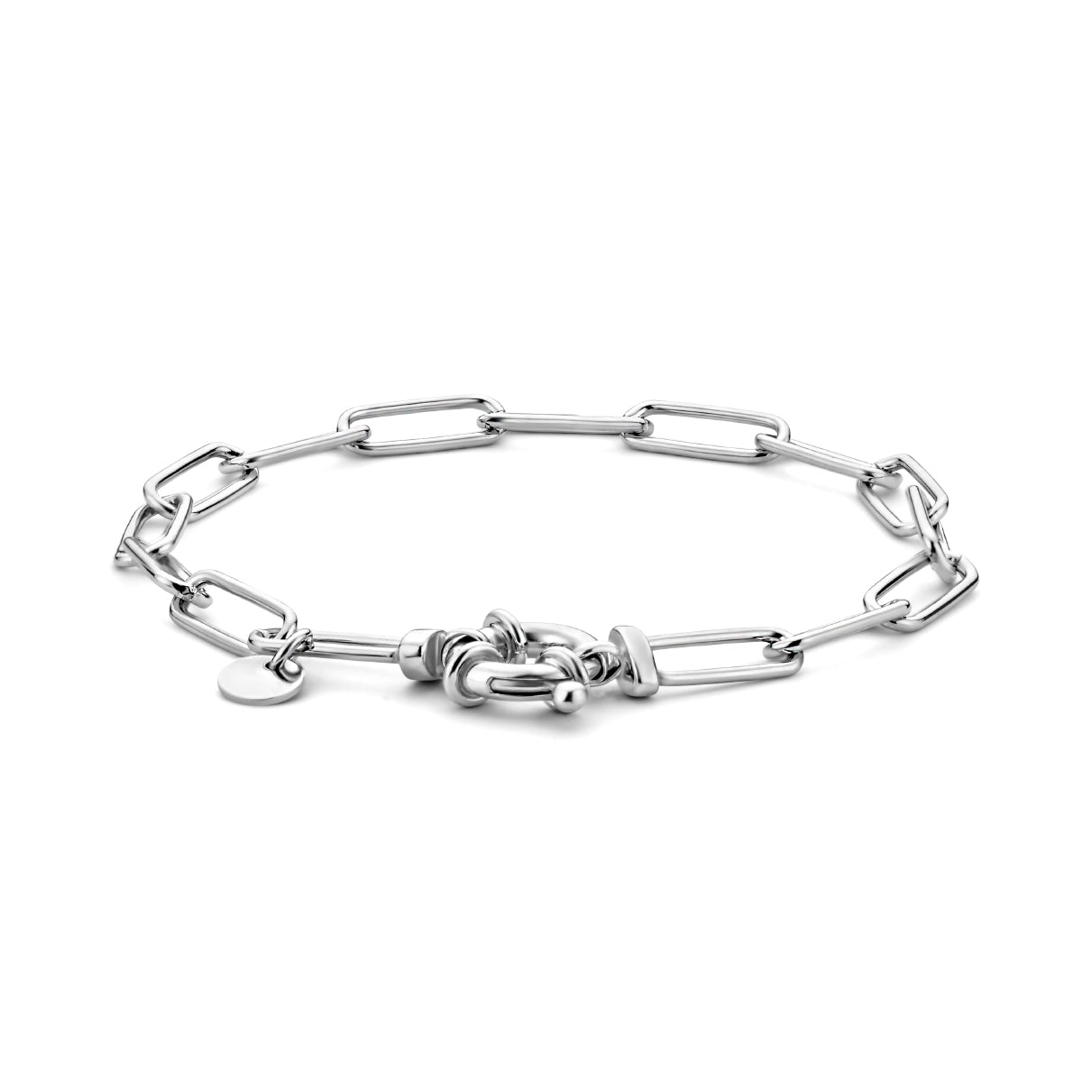 Armband paperclip ronde buis 5,0 mm 18,5 cm met groot springslot zilver gerhodineerd