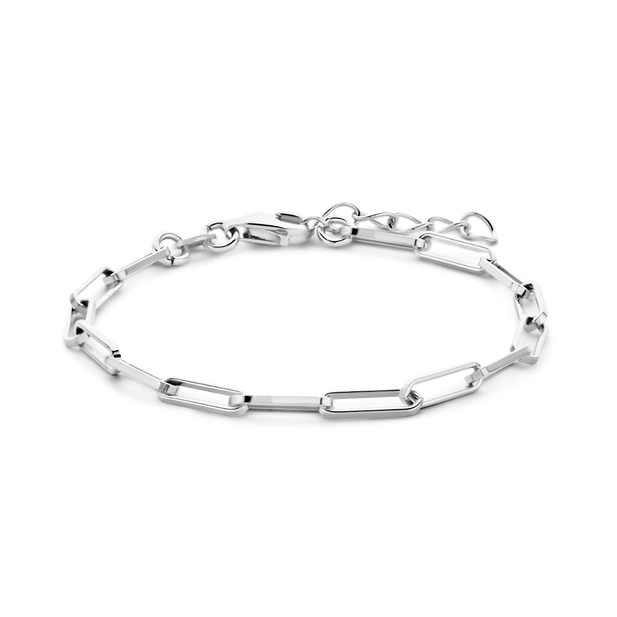 Armband paperclip vierkante buis 3,0 mm 15,5 + 2,5 cm zilver gerhodineerd