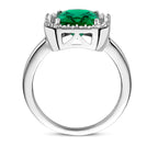 Ring synth. smaragd en zirkonia halo zilver gerhodineerd