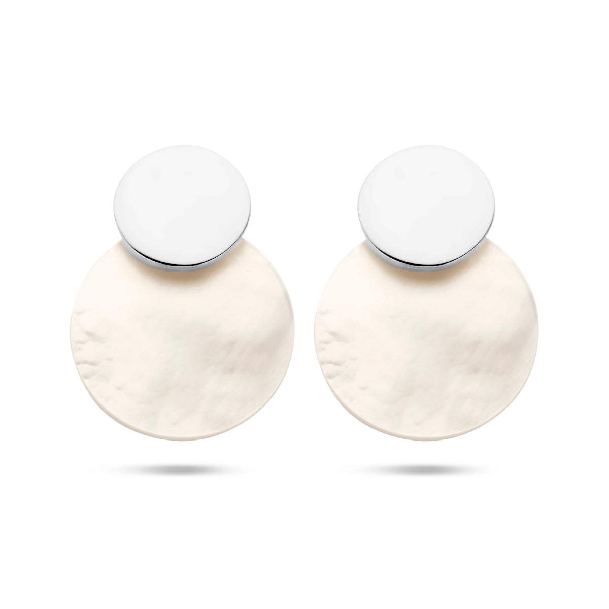 Oorhangers rondjes parelmoer zilver gerhodineerd