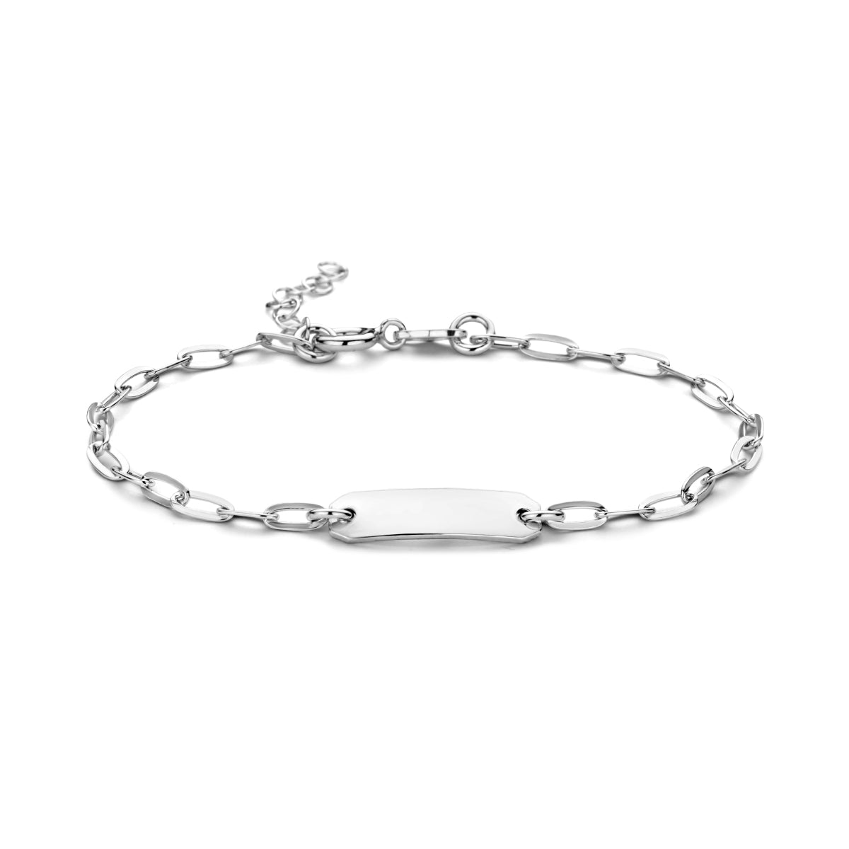 Graveerarmband paperclip platte buis plaat 5,0 mm 16 + 2 cm zilver gerhodineerd