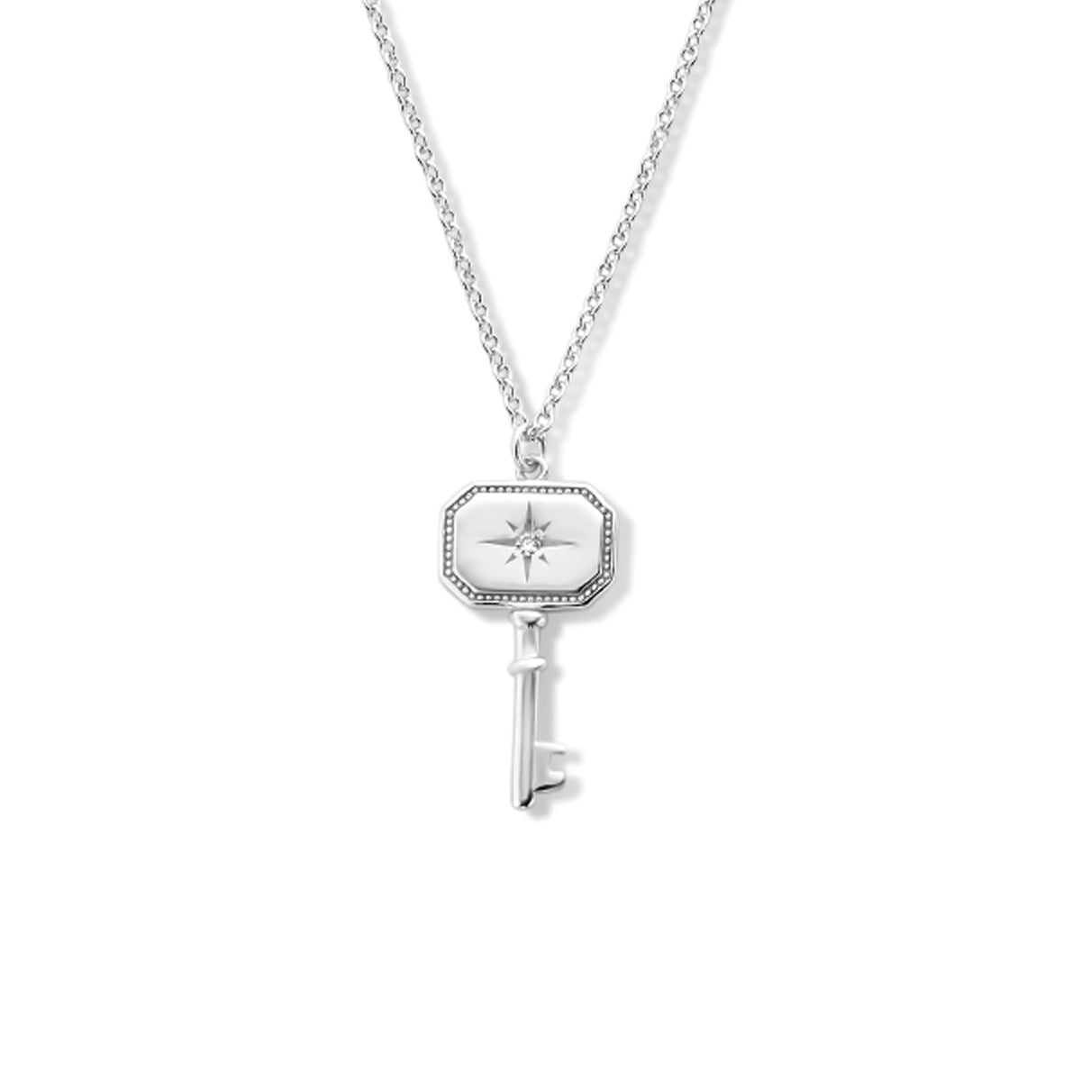 Collier sleutel 41 + 4 cm zilver gerhodineerd