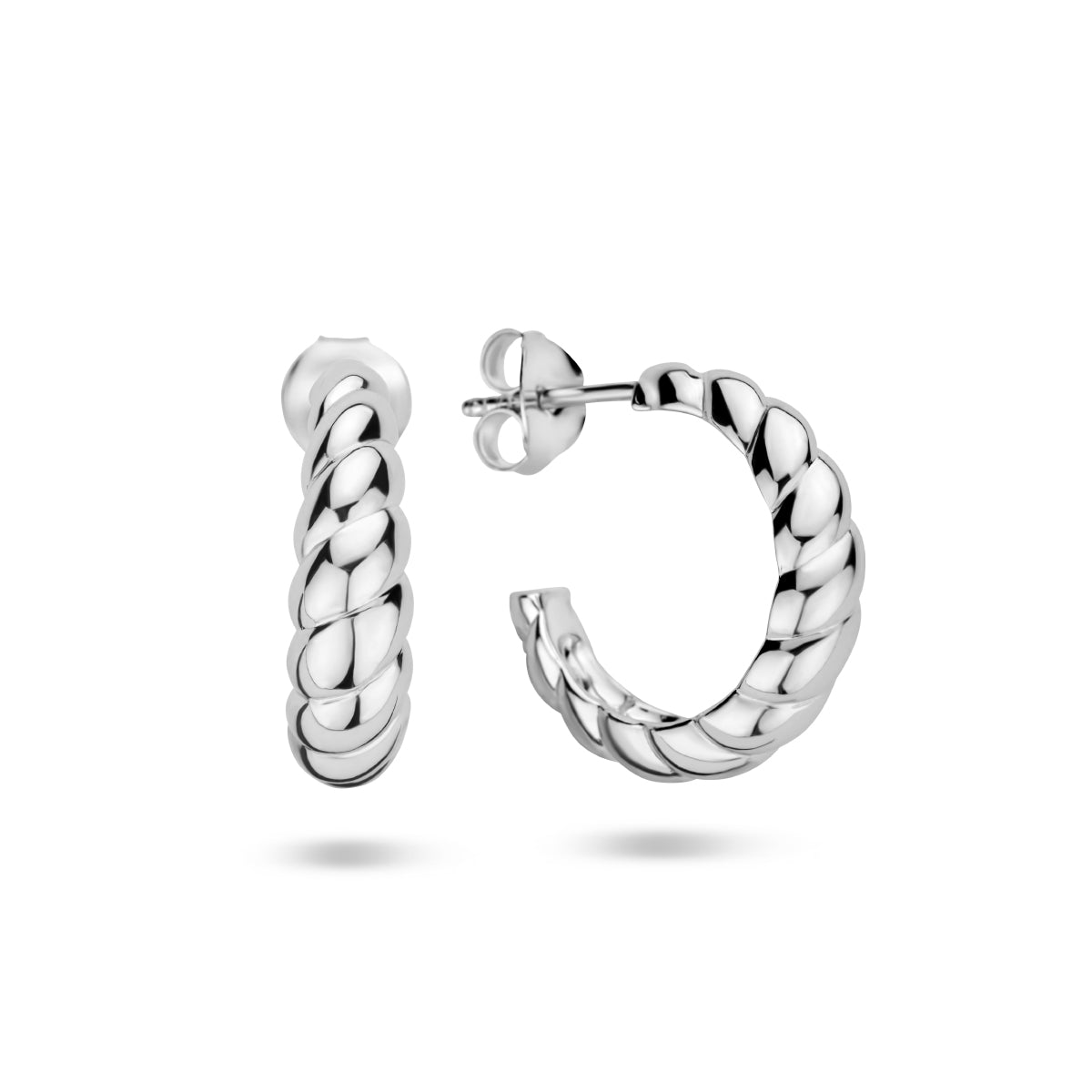 Stekeroorringen gedraaid zilver gerhodineerd