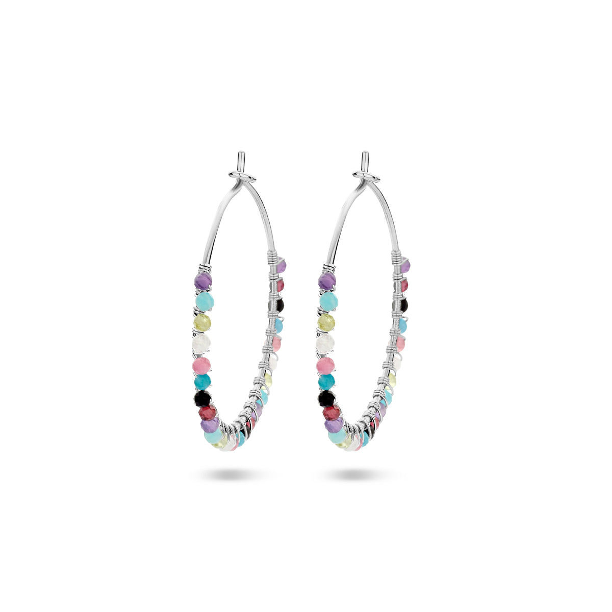 Oorringen natuurlijke kleurstenen zilver gerhodineerd