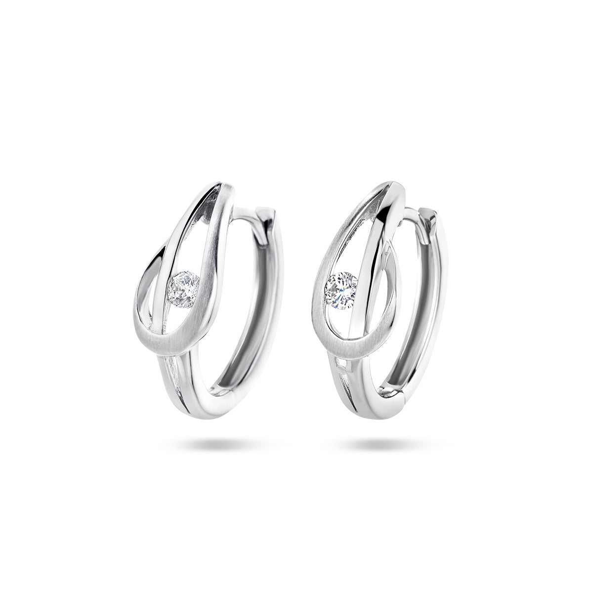 Klapoorringen zirkonia poli/mat zilver gerhodineerd