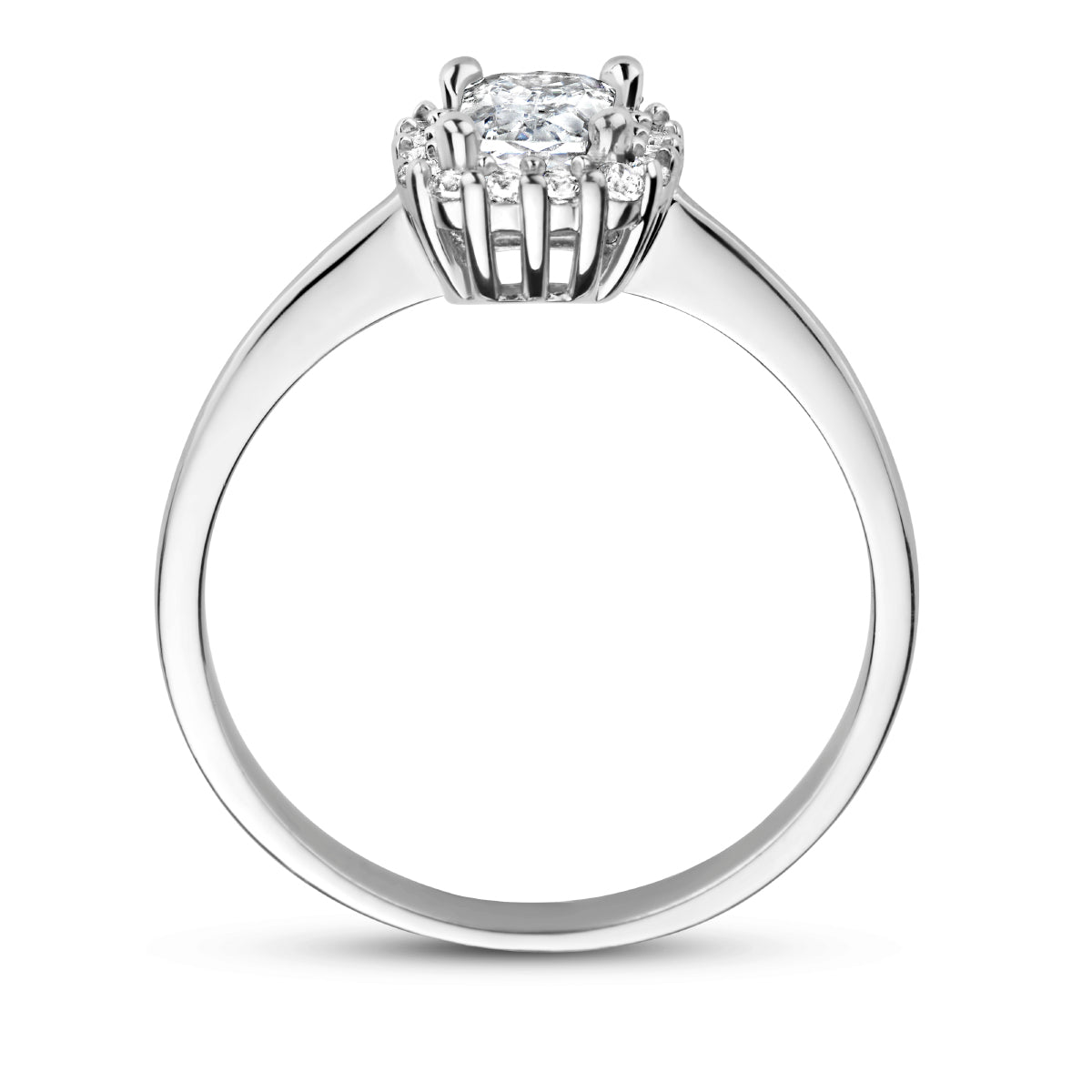 Ring zirkonia halo zilver gerhodineerd