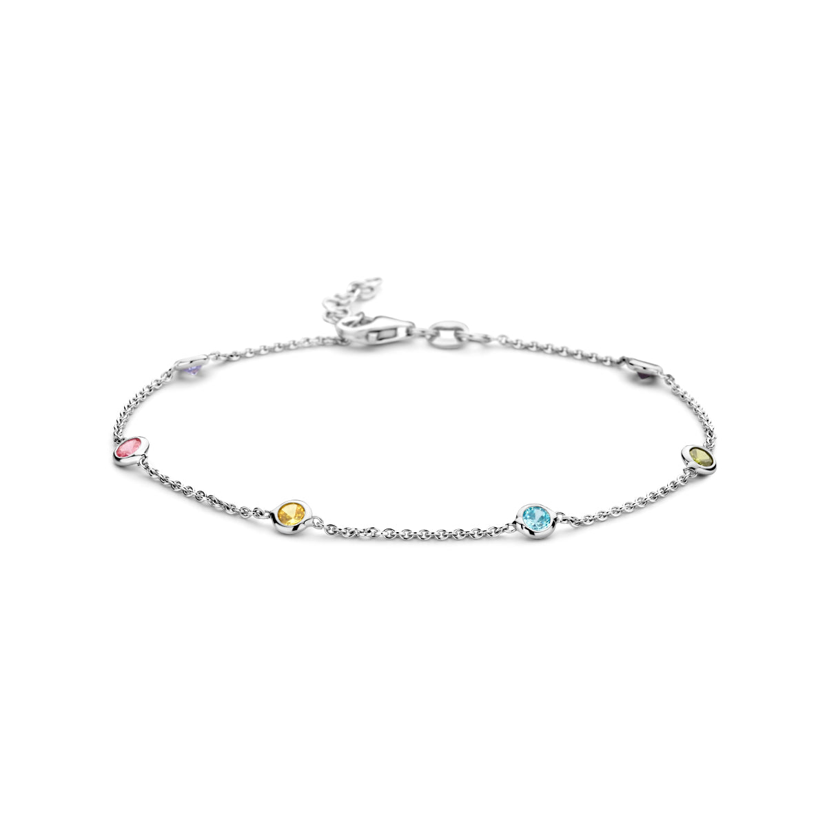 Armband meerdere kleuren zirkonia 18 + 2 cm zilver gerhodineerd