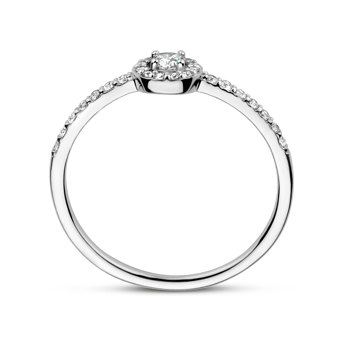 Ring zirkonia halo zilver gerhodineerd