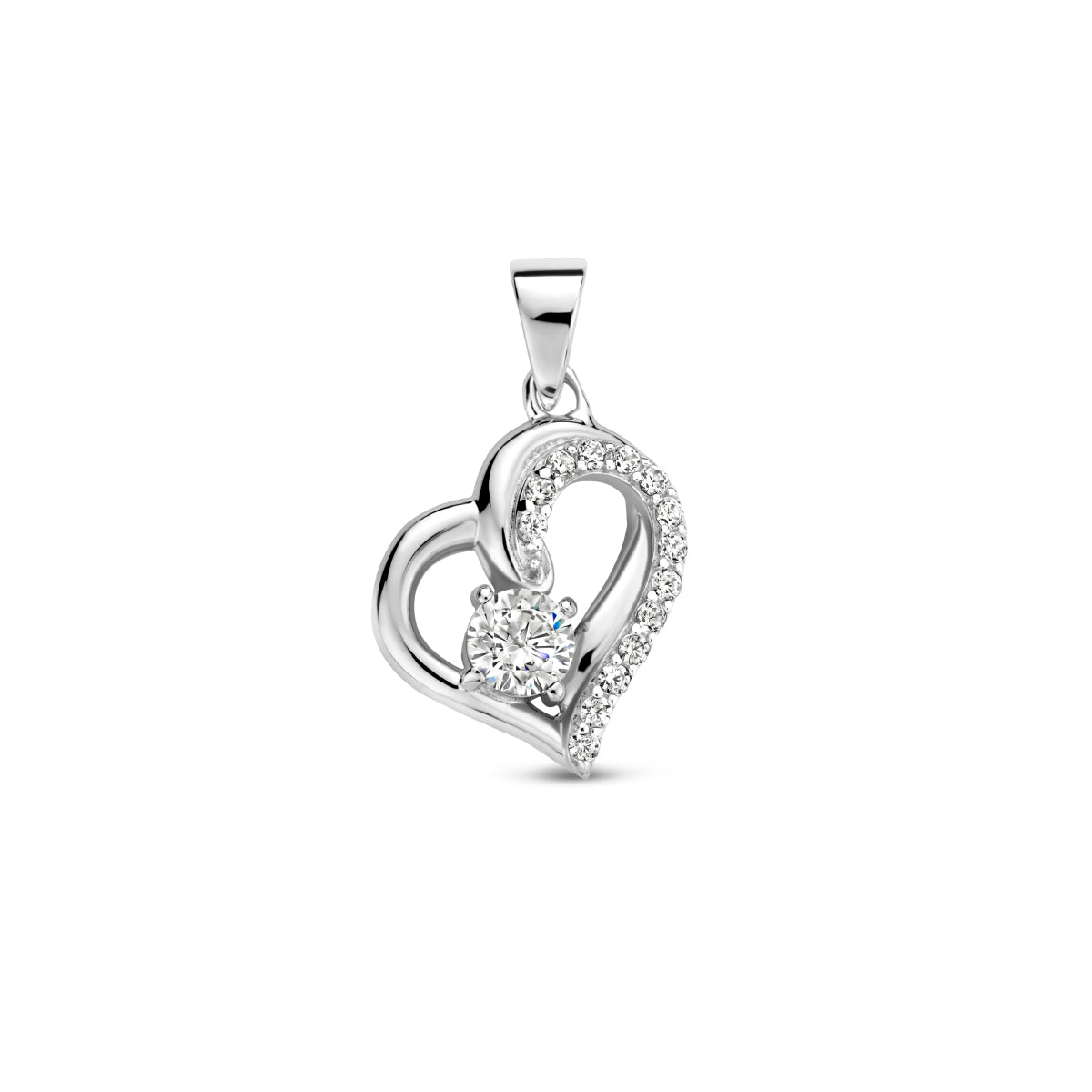 Hanger hart zirkonia zilver gerhodineerd