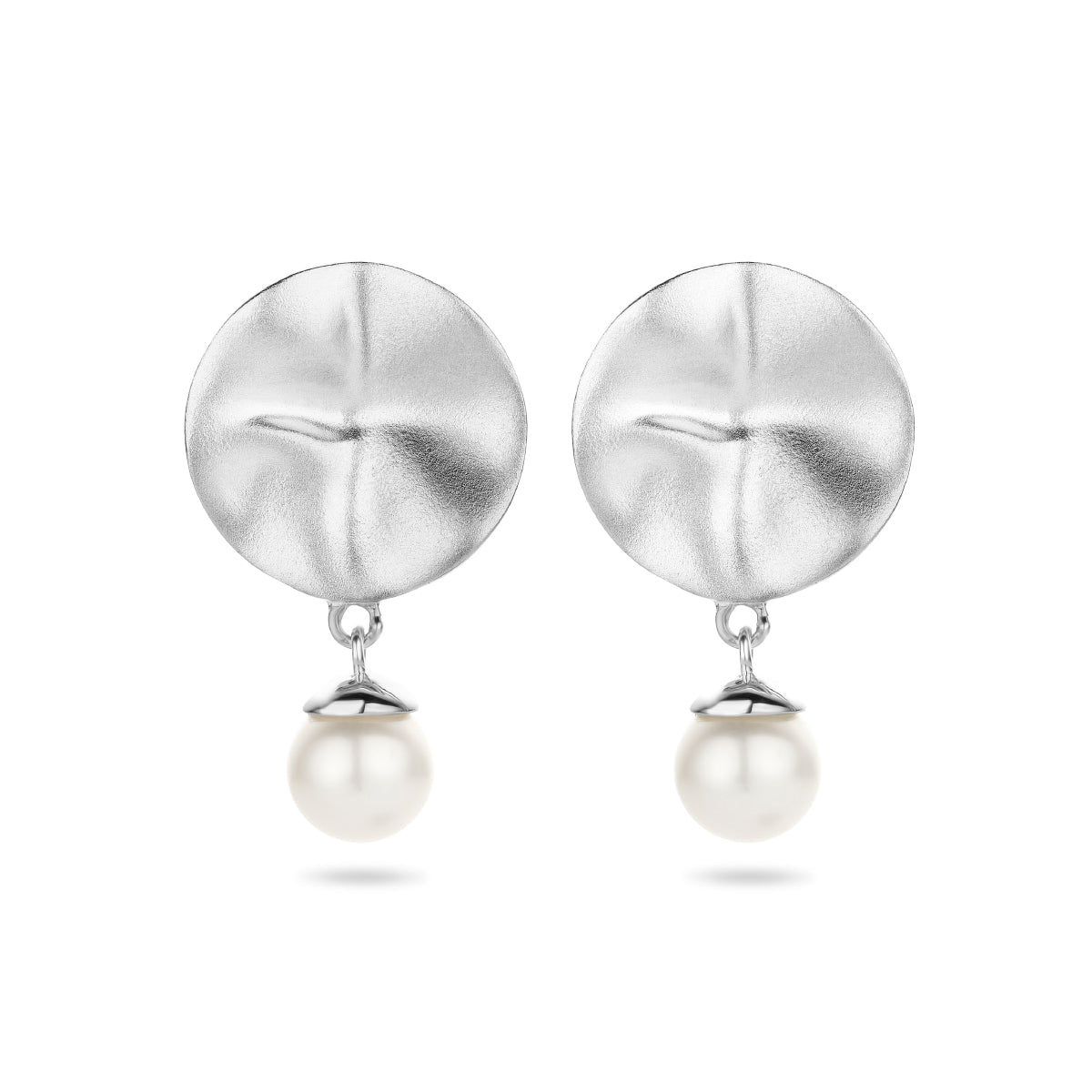 Oorhangers parel rondje poli/mat zilver gerhodineerd