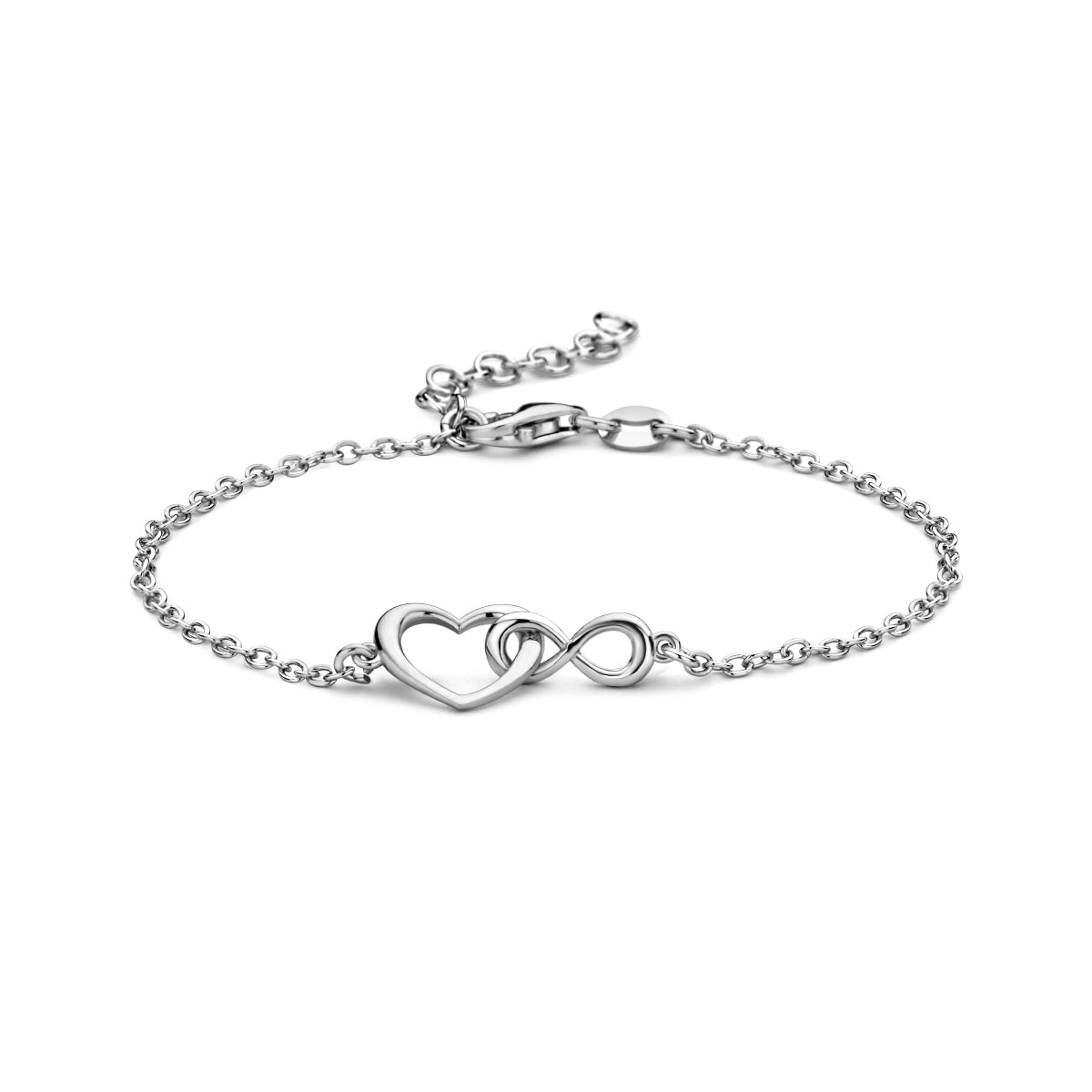 Armband hart en infinity 16 + 3 cm zilver gerhodineerd