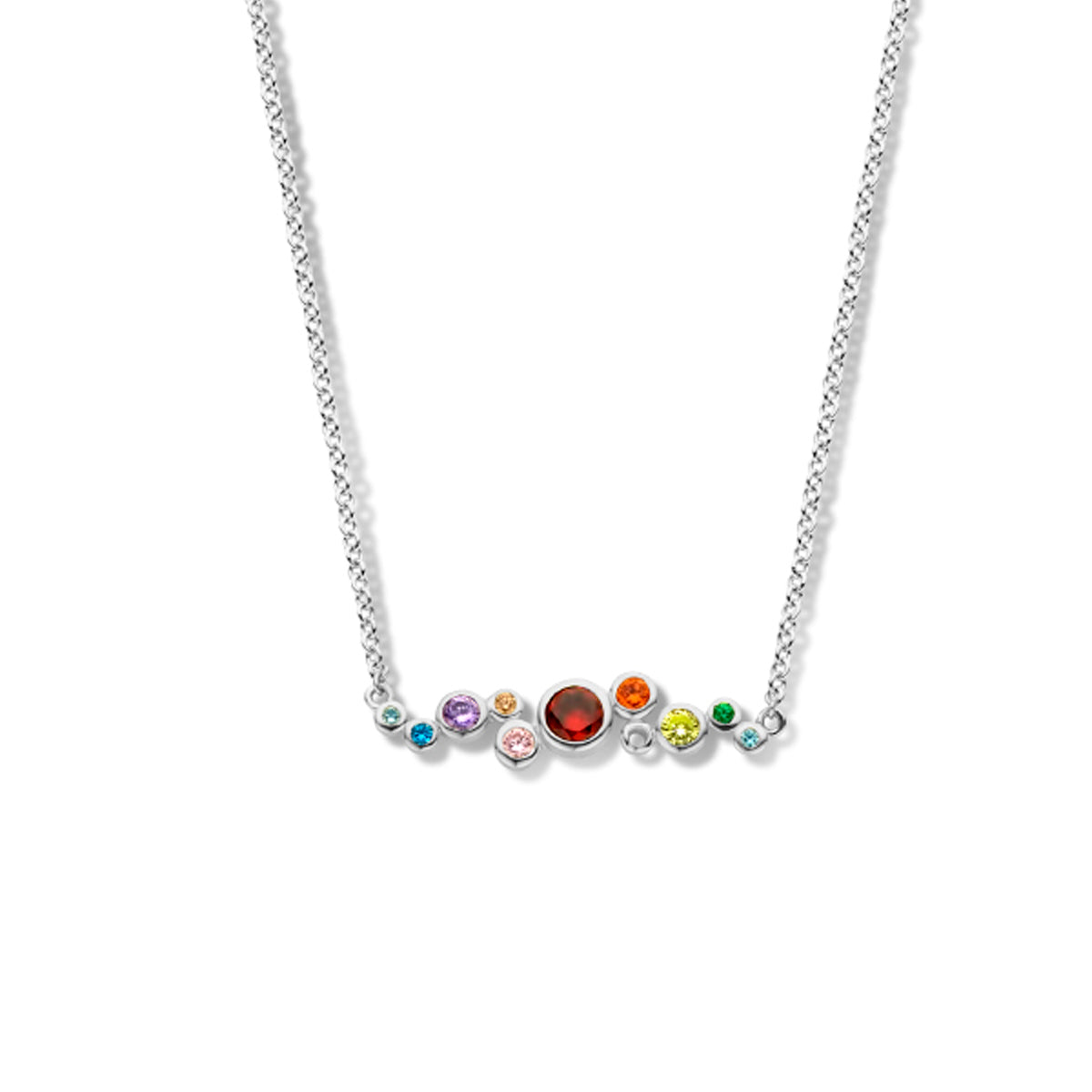 Collier regenboog zirkonia 42 + 3 cm zilver gerhodineerd