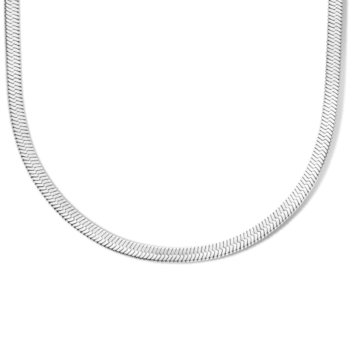 Collier slang plat 4,3 mm 40 + 4 cm zilver gerhodineerd