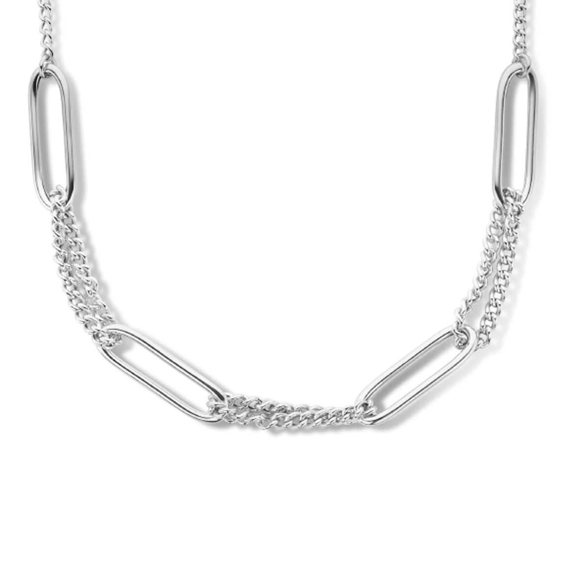 Combi-collier paperclip ronde buis en gourmette 7,8 mm 42 + 3 cm zilver gerhodineerd