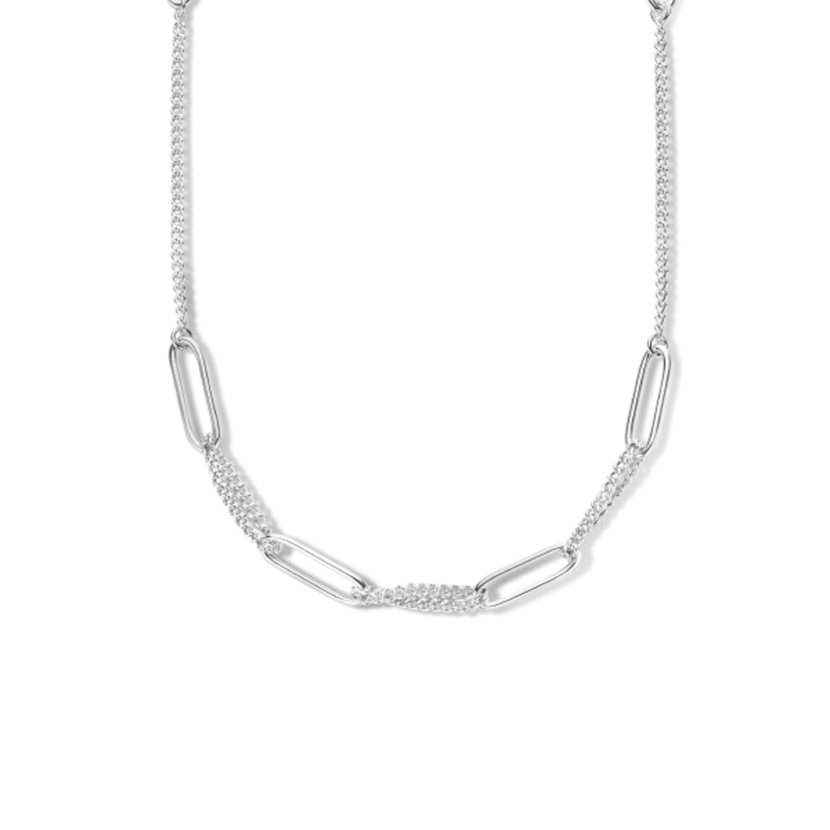 Combi-collier paperclip ronde buis en gourmette 7,2 mm 82 cm zilver gerhodineerd