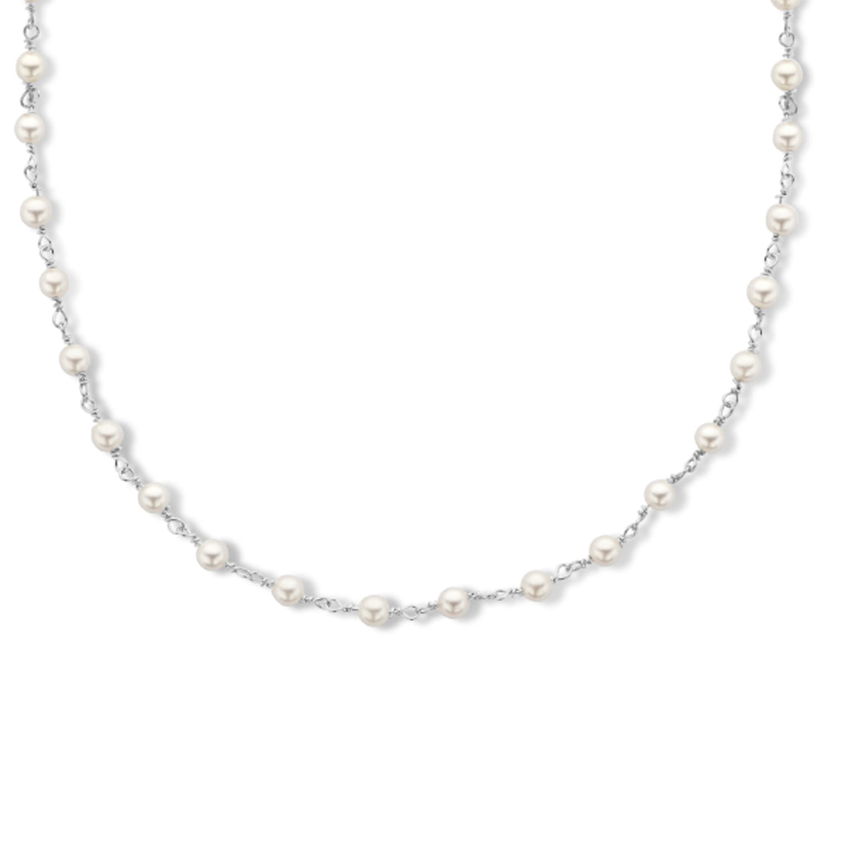 Collier synth. parel 3,0 mm 40 + 4 cm zilver gerhodineerd