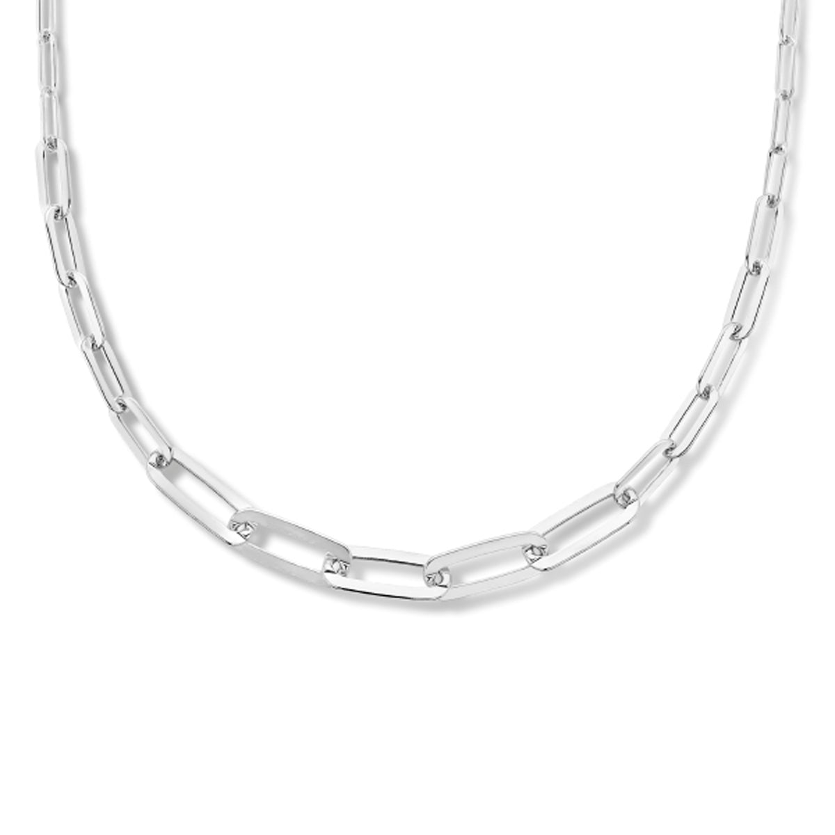 Collier paperclip platte buis 5,5 mm 42 + 3 cm zilver gerhodineerd