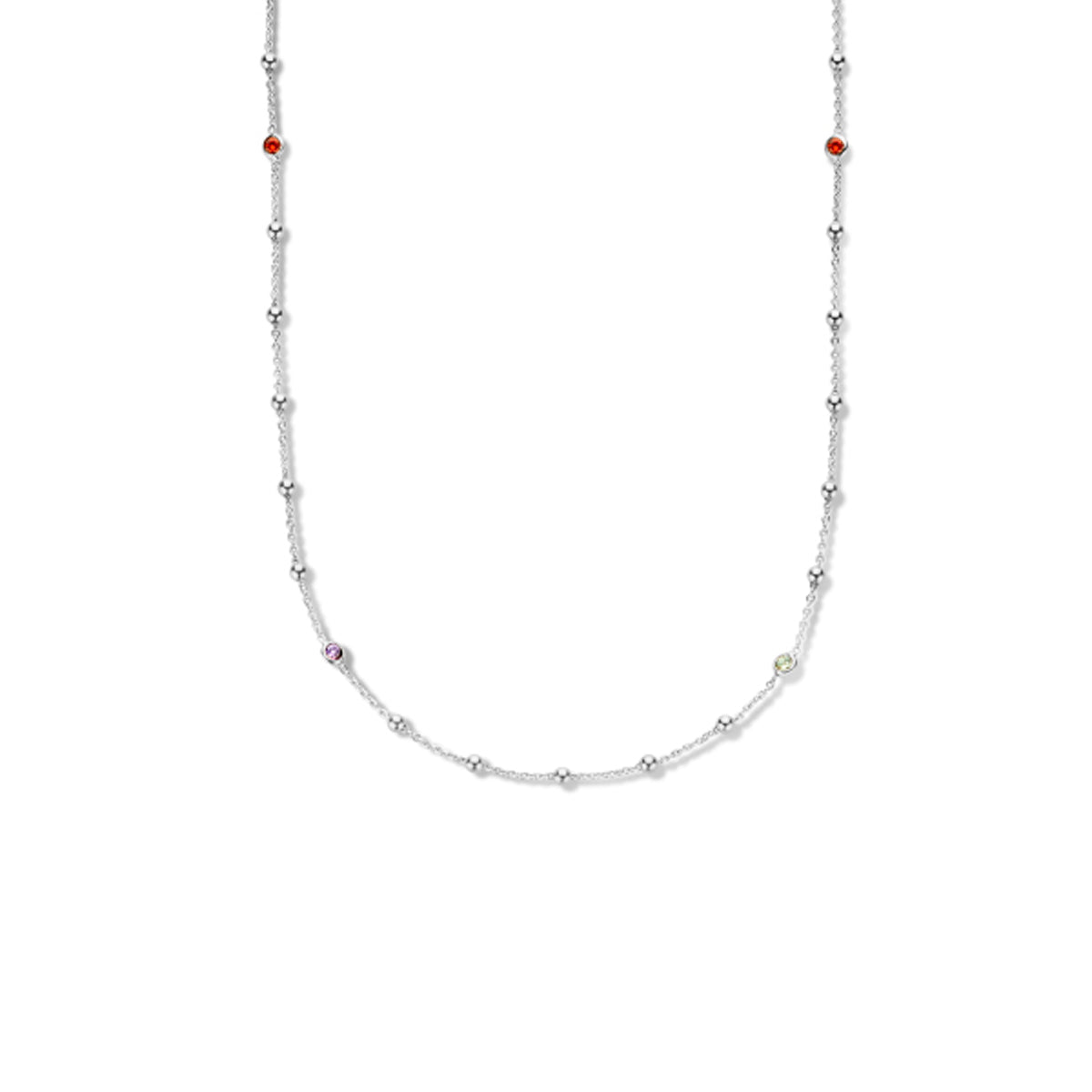Collier bolletjes en meerdere kleuren zirkonia 82 cm zilver gerhodineerd