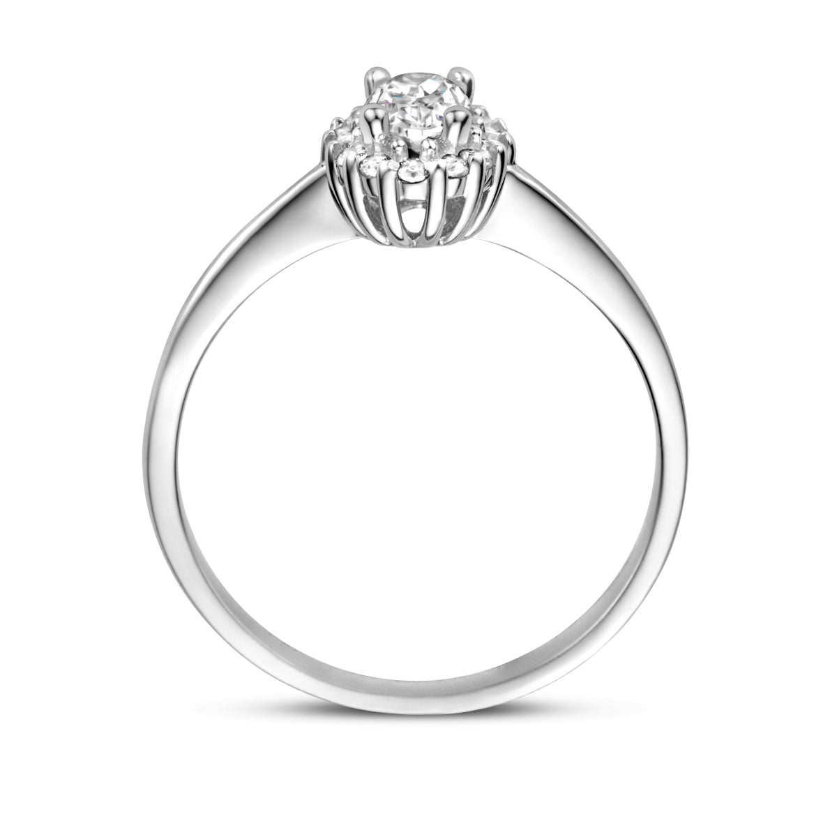 Ring zirkonia halo zilver gerhodineerd