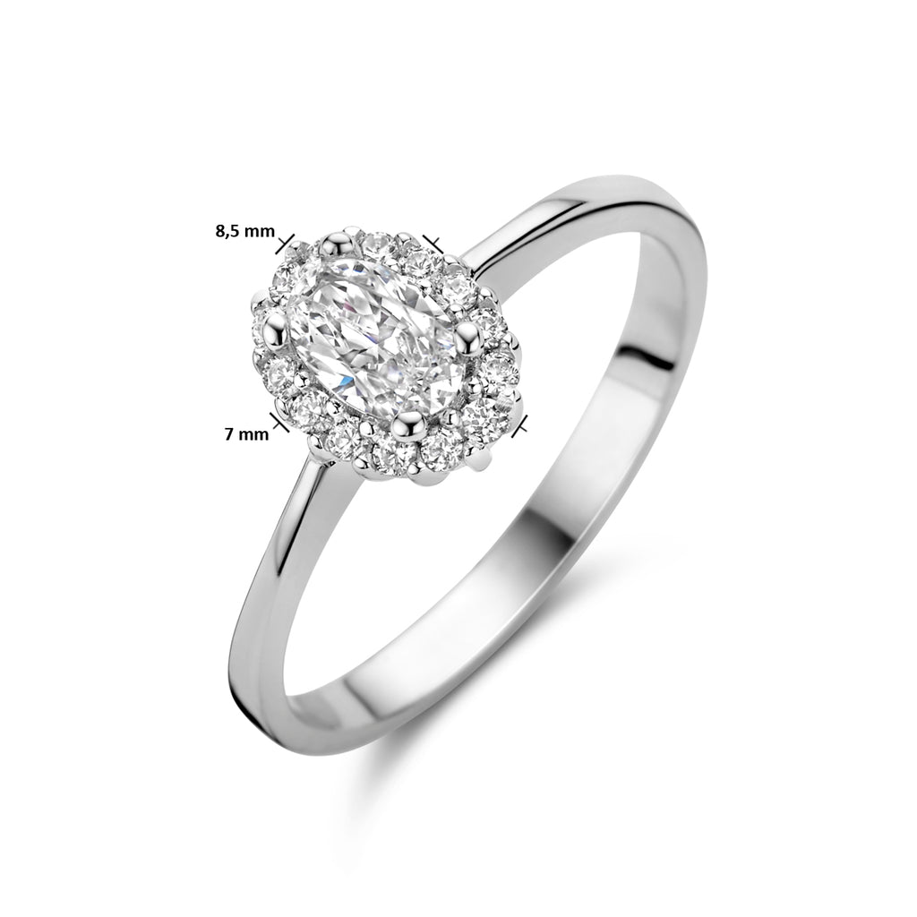 Ring zirkonia halo zilver gerhodineerd
