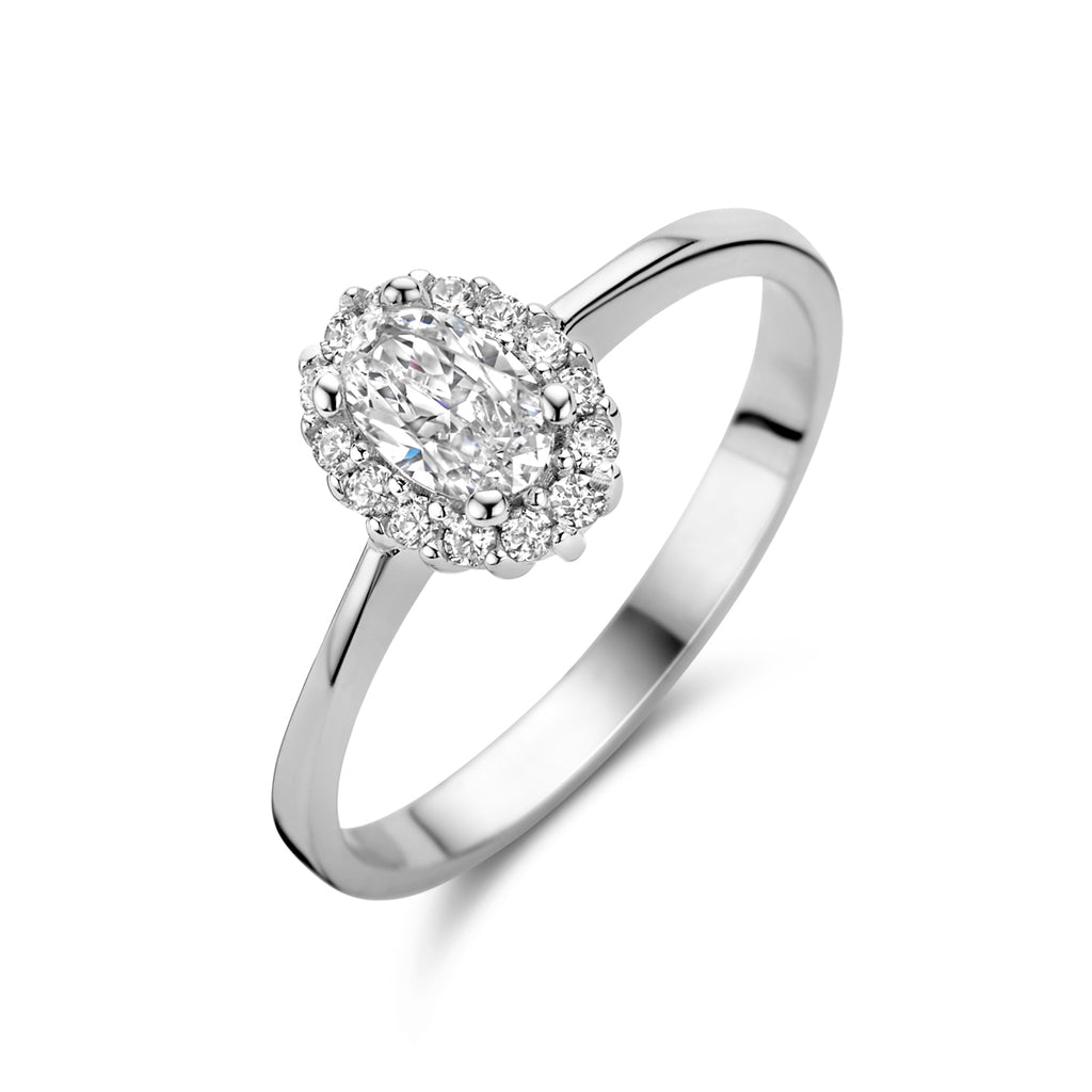 Ring zirkonia halo zilver gerhodineerd