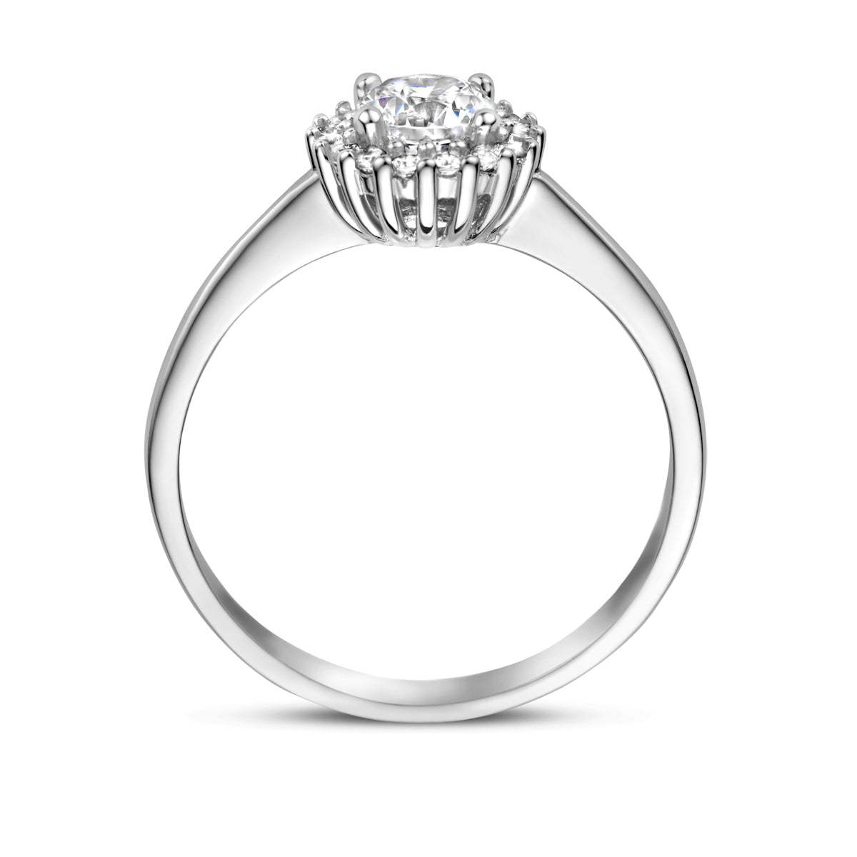 Ring zirkonia halo zilver gerhodineerd