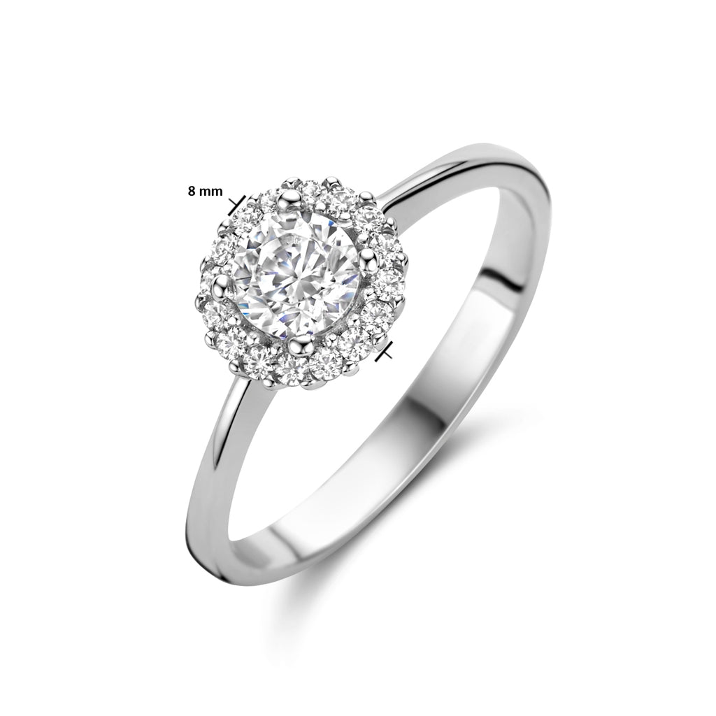 Ring zirkonia halo zilver gerhodineerd