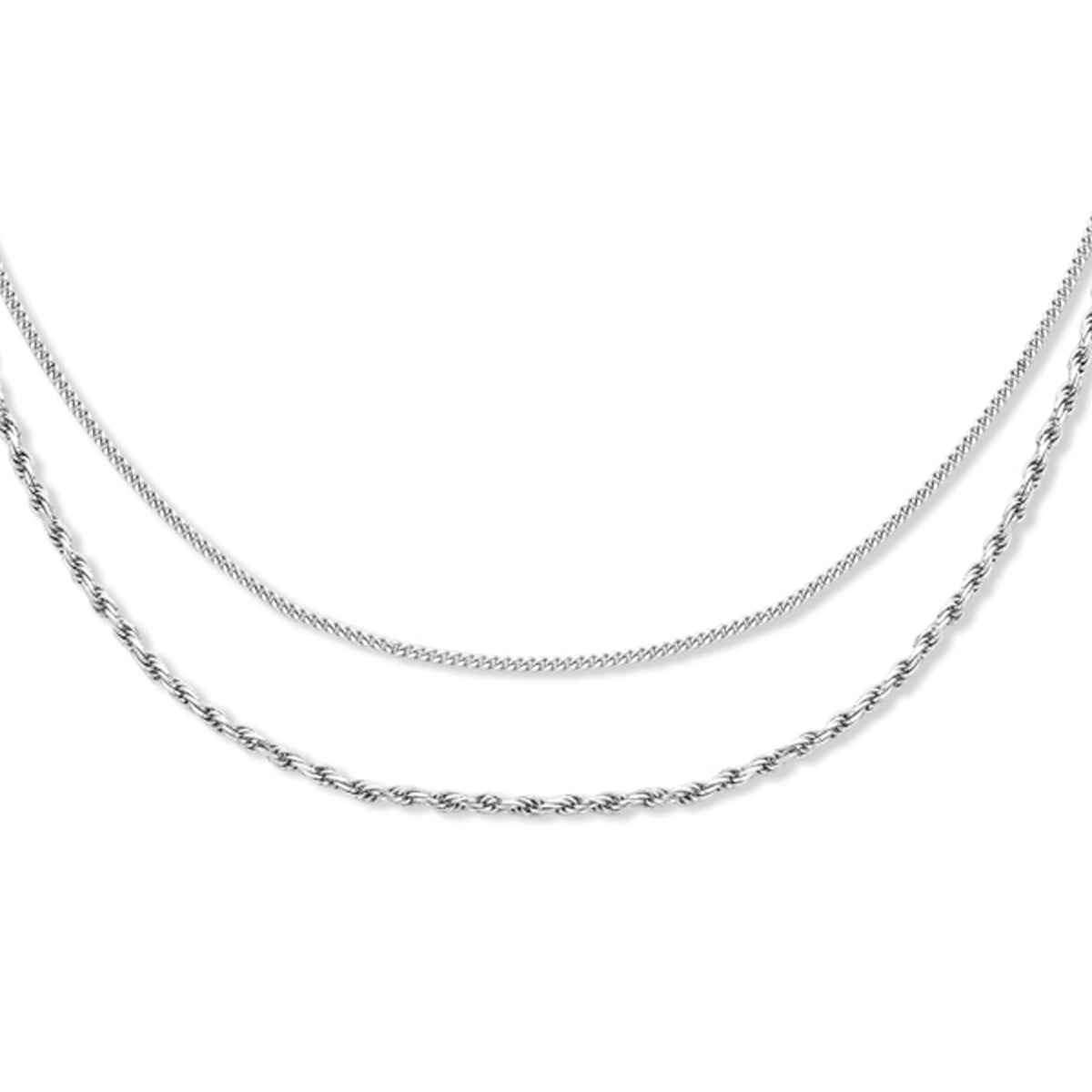Combi-collier gourmette 4-zijdes geslepen en koord 2,0 mm 41 + 4 cm zilver gerhodineerd