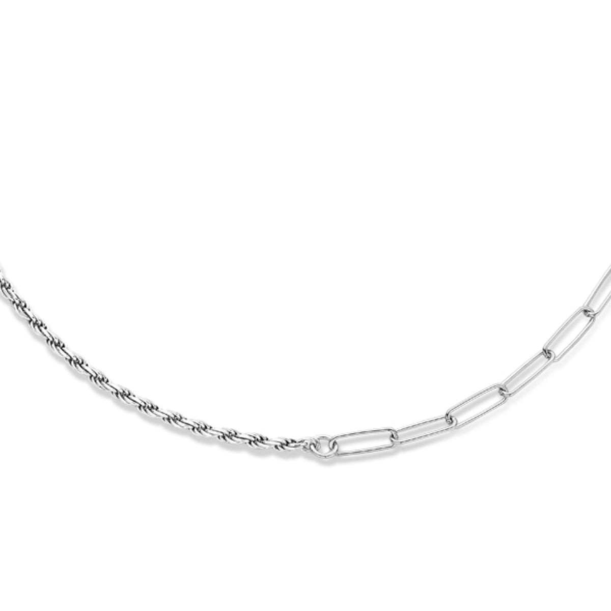 Combi-collier koord en paperclip 3,5 mm 41 + 4 cm zilver gerhodineerd