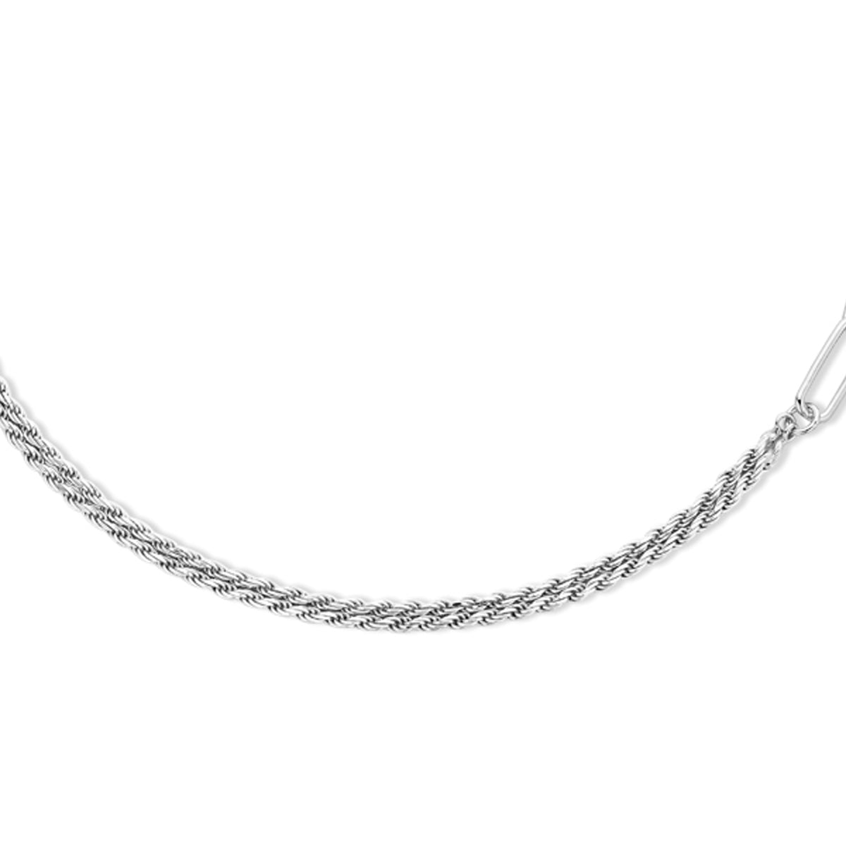 Combi-collier koord en paperclip 5,0 mm 41  + 4 cm zilver gerhodineerd