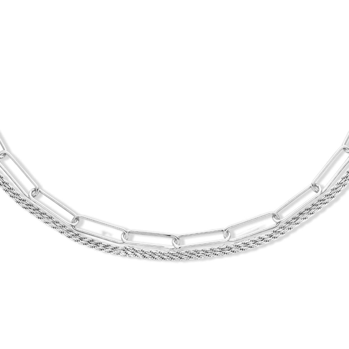 Combi-collier koord en paperclip 4,5 mm 41 + 4 cm zilver gerhodineerd