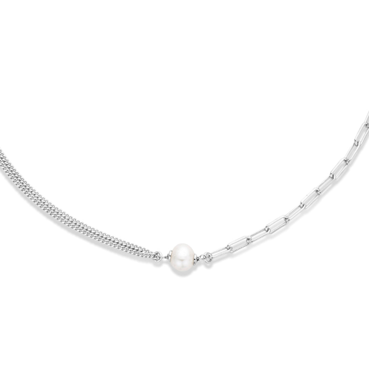 Combi-collier parel 41 + 4 cm zilver gerhodineerd