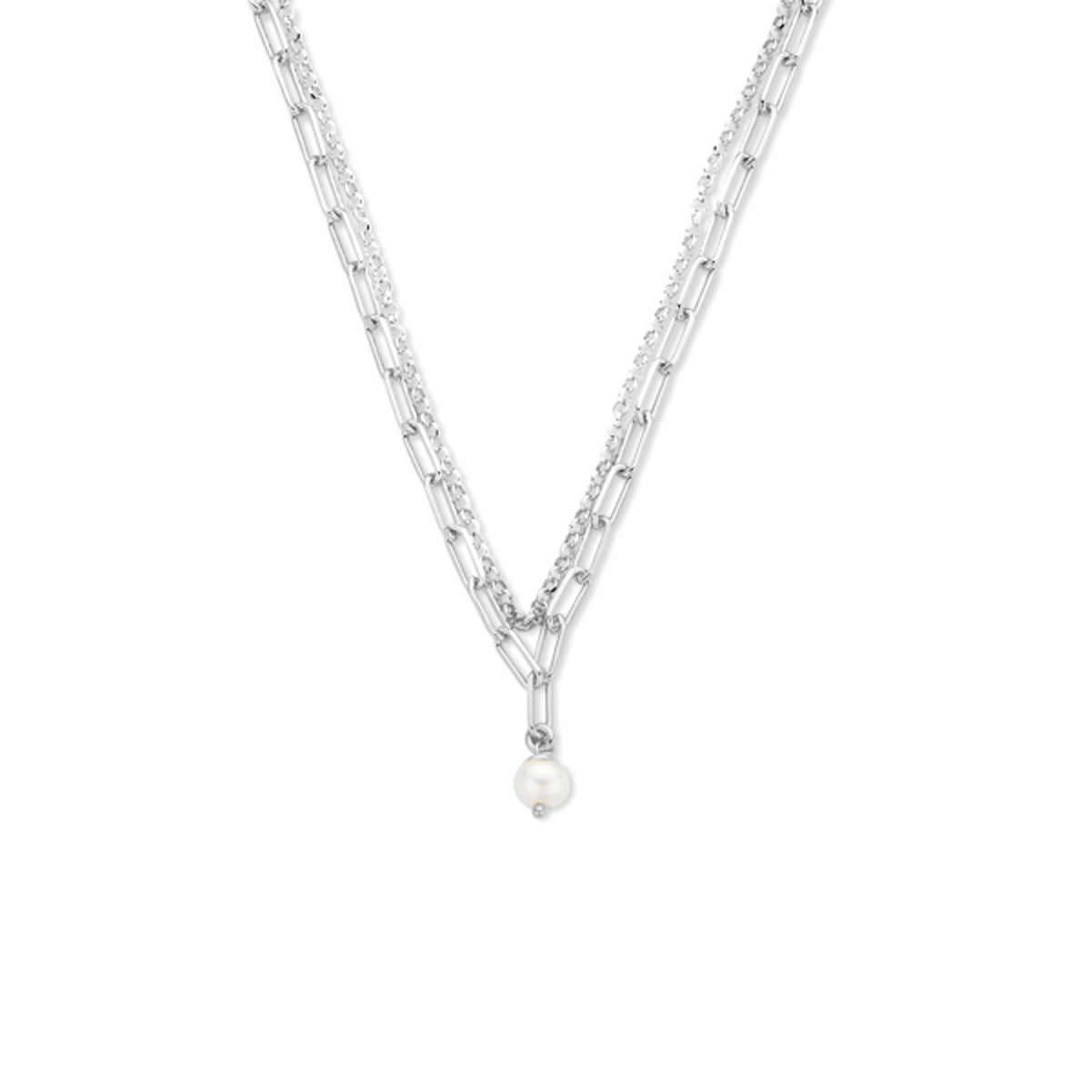 Multi-collier parel 41 + 4 cm zilver gerhodineerd