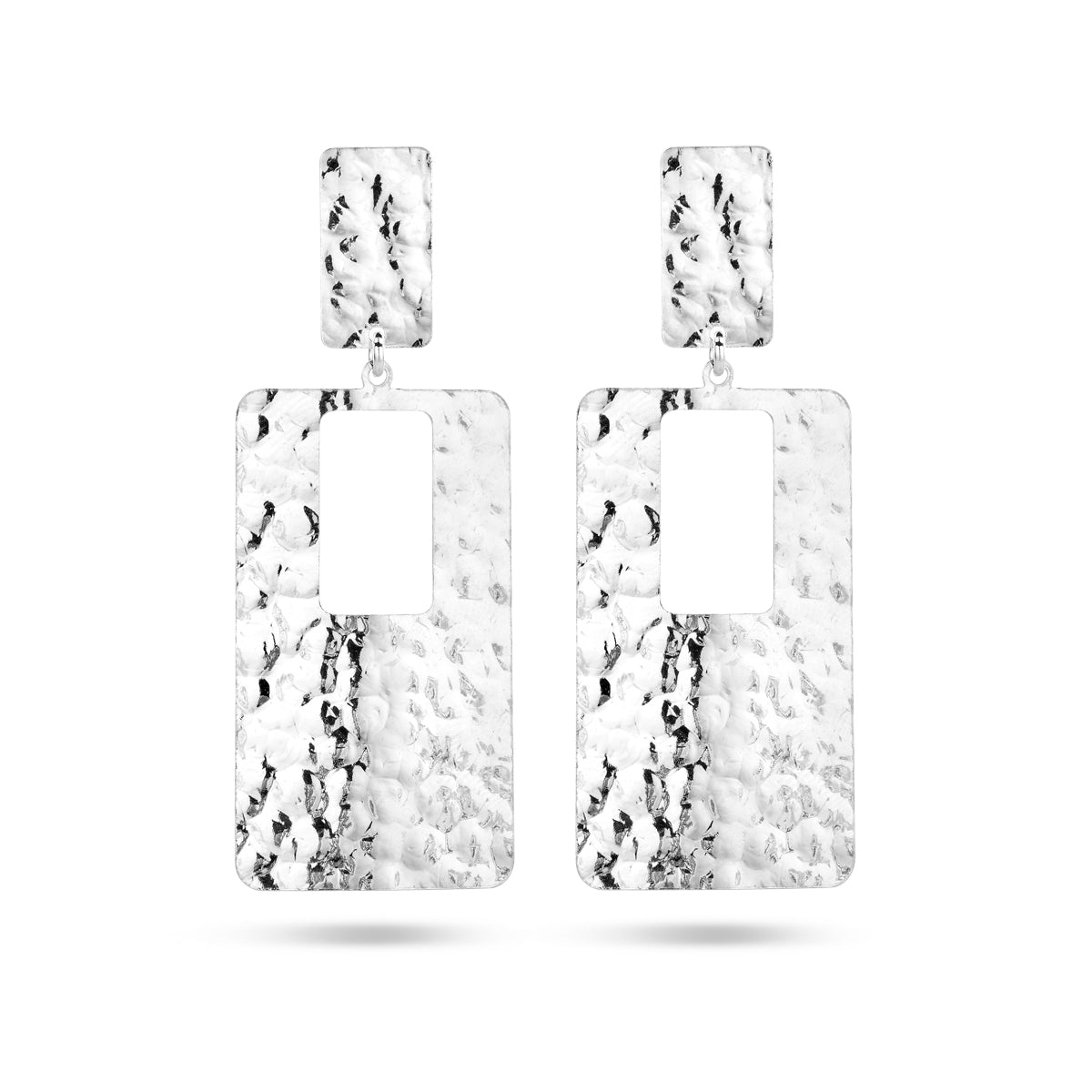 Oorhangers rechthoek gehamerd zilver gerhodineerd