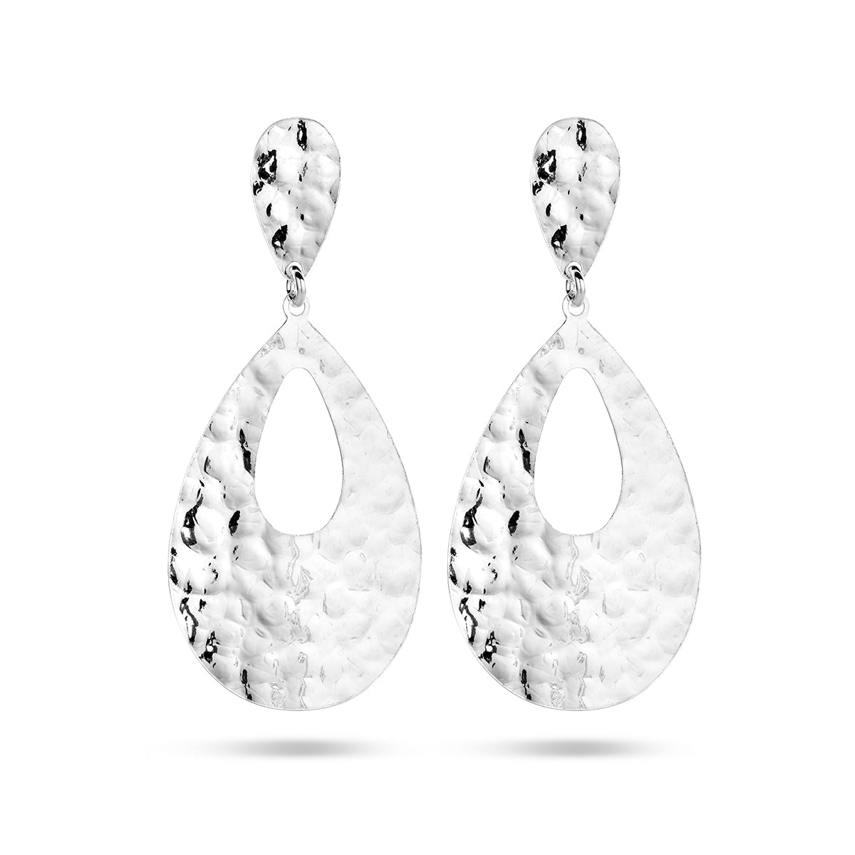 Oorhangers druppel gehamerd zilver gerhodineerd