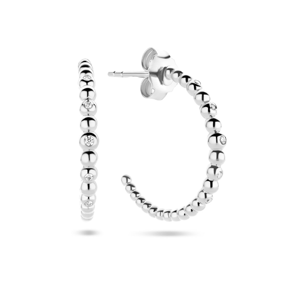 Stekeroorringen bolletjes zirkonia zilver gerhodineerd
