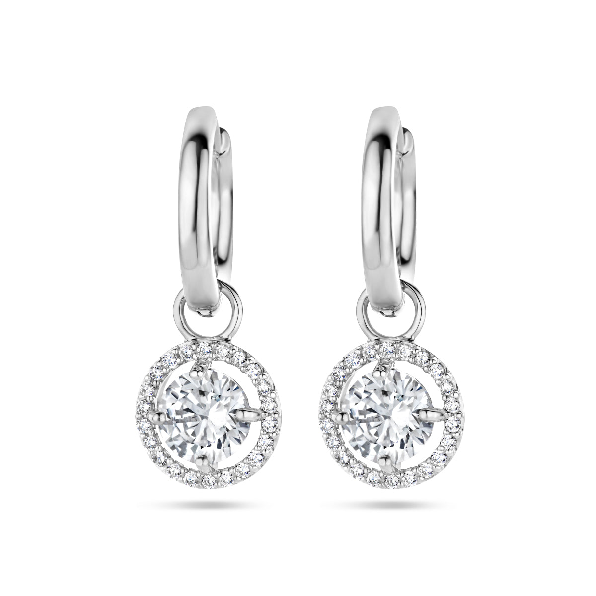 Klapoorringen zirkonia halo zilver gerhodineerd